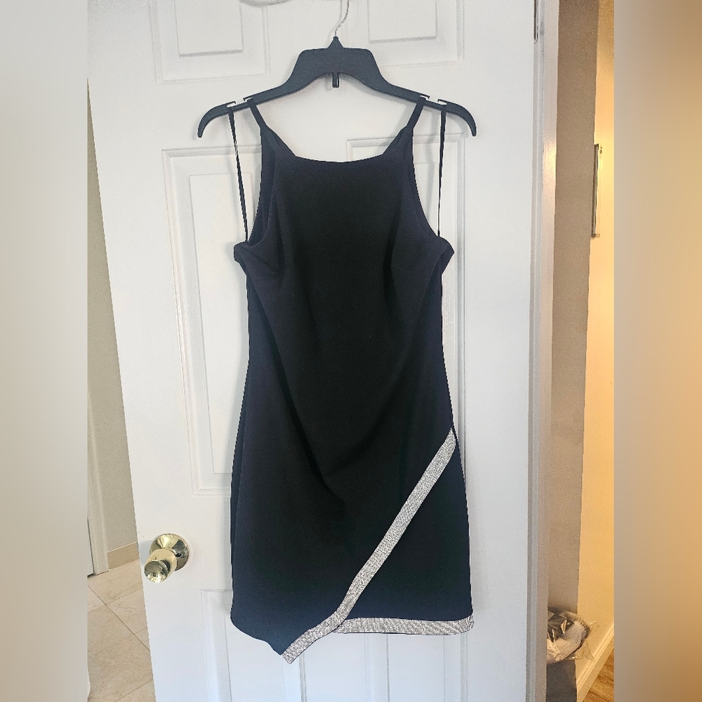Black Spaghetti Strap Dress with Shiny Rhinestone Trim